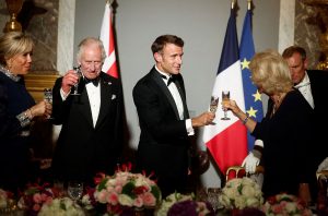 King Charles III and President Macron at Versailles banquet 2023