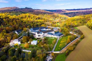 Kloster Eberbach from the air in Rheingau, Germany