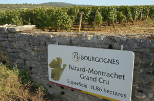 A Burgundy appellation sign for Bâtard-Montrachet grand cru that is part of the November 2024 auction.