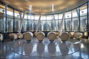 Wine barrels in a cellar