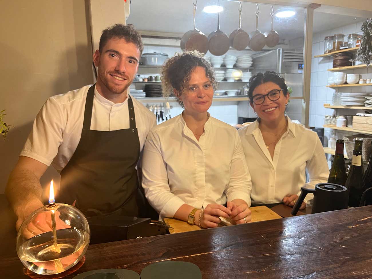 From left: Noémie D’hooge, Marin Remy and sommelier Valeria Barrera