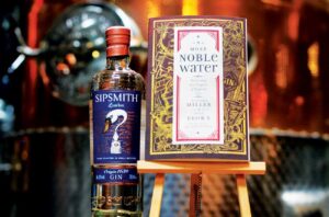 A Most Noble Water book on story of gin with bottle of Sipsmith gin