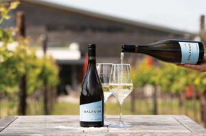 Wine & Glass on table in outdoor setting