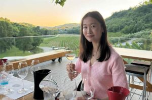 Sylvia Wu at the Kozlovi? winery tasting its Malvasia Istriana