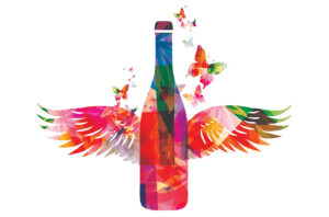 Illustration of a wine bottle with wings