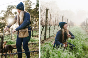 Tillie Johnson pruning vines in the Gruyere sub-region of Yarra Valley, Victoria, Australia