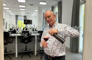 Michael Pritchard MBE showcasing his Winewizard device at the Decanter office. Image credit: Sylvia Wu