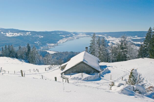 The summit of the Dent de Vaulion gives panoramic views of the Lac de Joux in Switzerland's Vaud canton