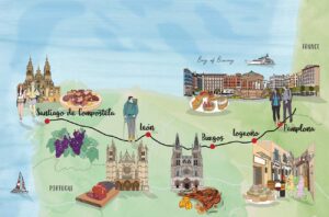 Illustrated map of Camino de Santiago