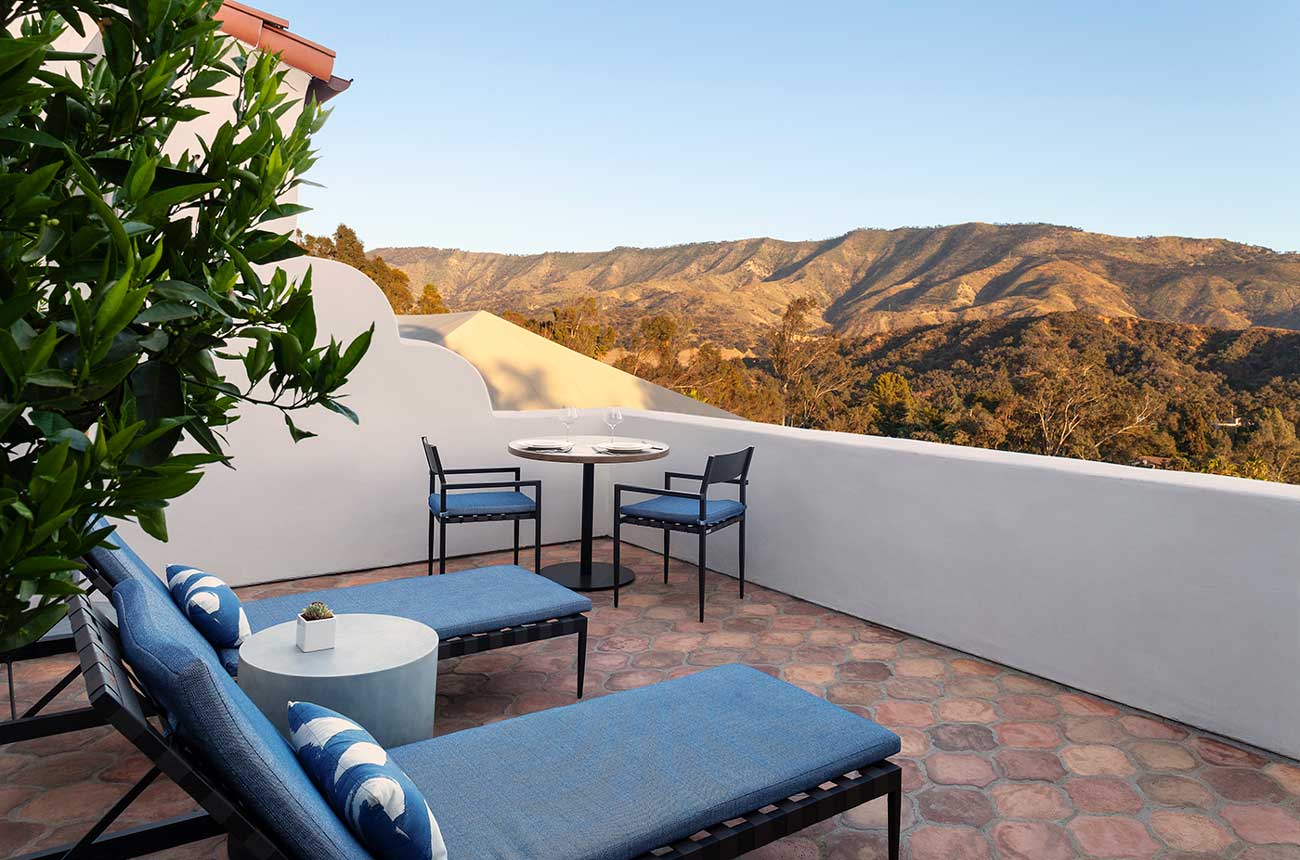 Image: view from terrace suite at the Ojai Valley Inn.