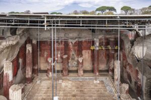 Frieze in banquet hall in Pompeii depicting worship of wine god